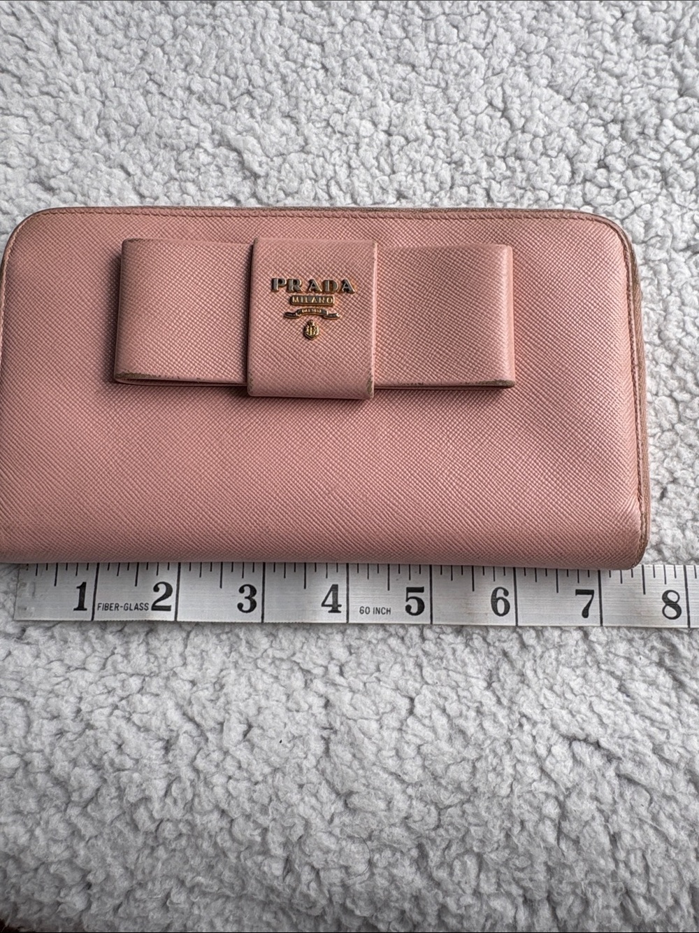 Prada Rose Pink Saffiano Fiocco Bow Zip-Around Leather Wallet Gold Hardware - Picture 9 of 10